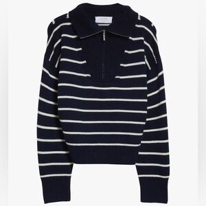 La Ligne Black White Striped Knit 1/2 Zip Sweater Size
